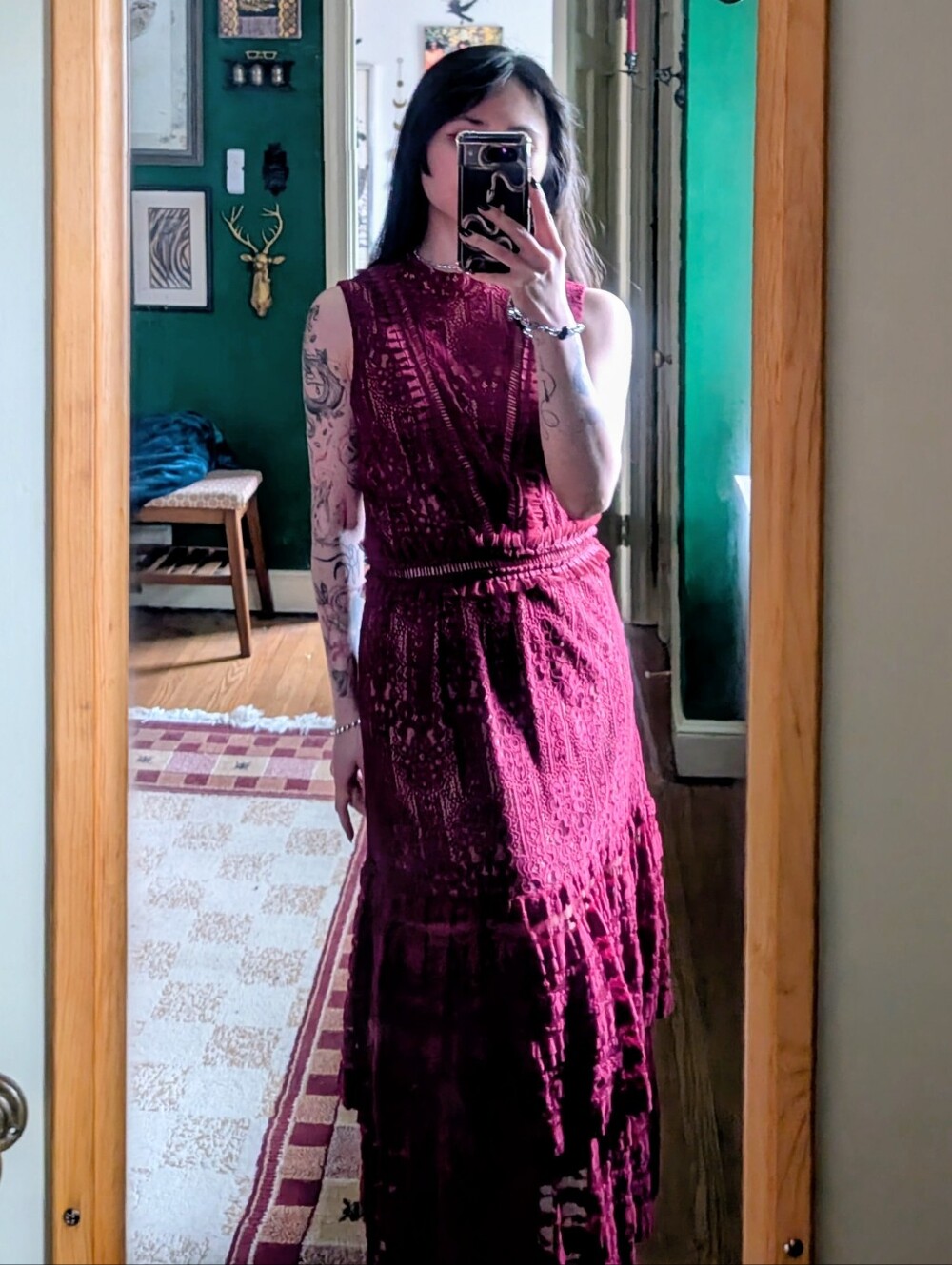 Endless Rose Burgundy Lace Mock-Neck Tiered Midi Dress